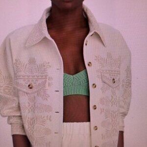 Intermix Melanie Embroidered Cotton Button Down Utility Shirt Jacket, Size S